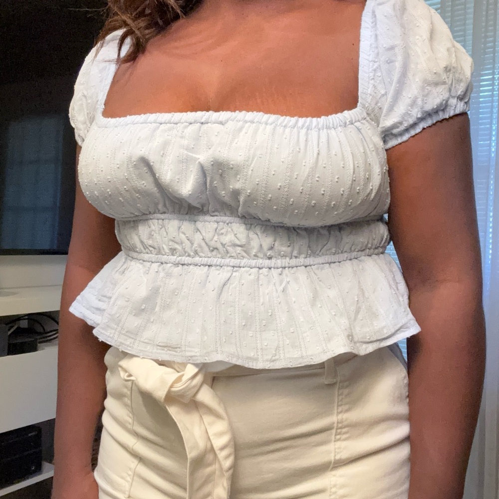 Altar’d State Light Blue Peplum Top with corset back